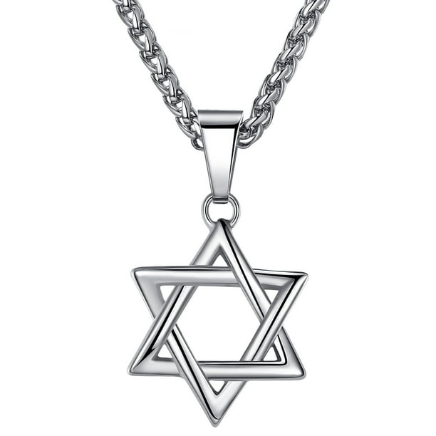 Stainless Steel Men 14K Gold Jewish Star of David Necklaces & Pendants 24" chain